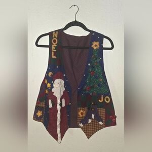 Festive Trendy Holiday Vintage Handmade Christmas Vest One Size Quilted Santa